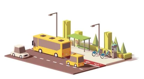 Vector low poly modern public transport Stock Illustration