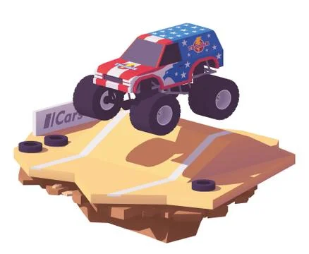 Vector low poly monster truck Stock Illustration