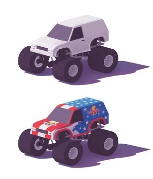 Vector low poly monster truck Illustrazione stock