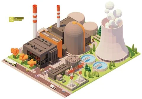 Vector low poly nuclear power plant Stock Illustration