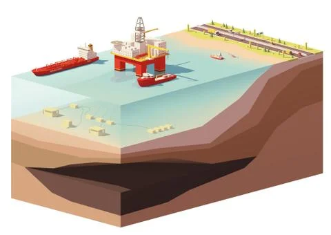Vector low poly offshore oil rig drilling platform Stock Illustration