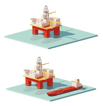 Vector low poly offshore oil rig drilling platform Stock Illustration