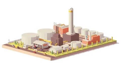 Vector low poly oil refinery plant Stock Illustration