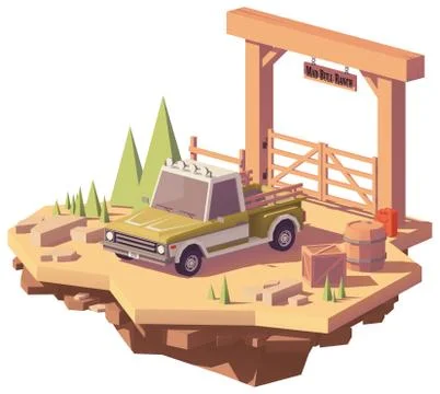 Vector low poly pickup truck Stock Illustration