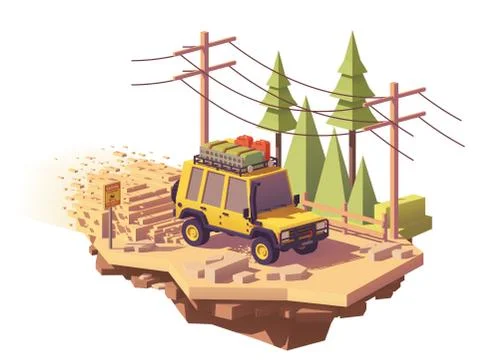 Vector low poly off-road 4x4 SUV car Stock Illustration