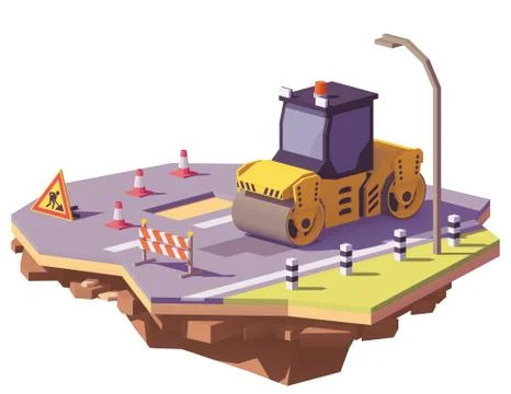 Vector low poly road roller Stock Illustration