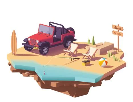 Vector low poly off-road vehicle on the beach Stock Illustration
