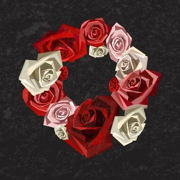 Vector low poly roses frame. Black background Stock Illustration