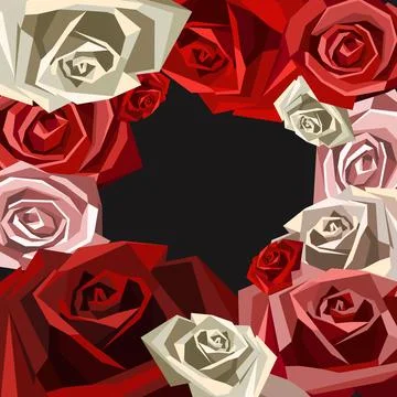 Vector low poly roses frame. Black background Stock Illustration