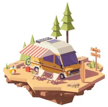 Vector low poly RV camper van Illustrazione stock