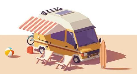 Vector low poly RV camper van Stock Illustration