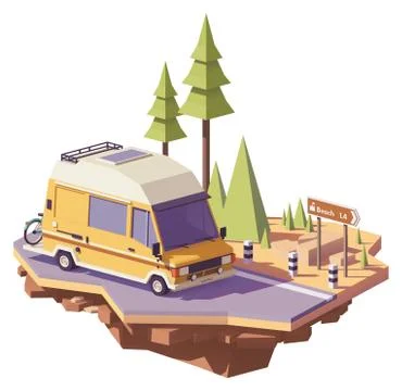 Vector low poly RV camper van Stock Illustration