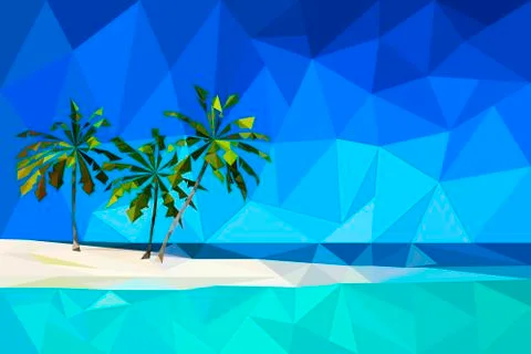 Vector Low Poly Sea and Palm Stock Illustration