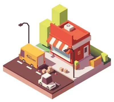 Vector low poly shop icon Stock Illustration