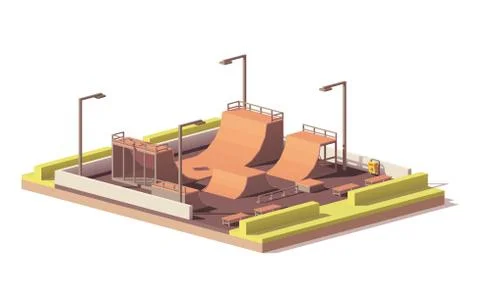 Vector low poly skate park Stock Illustration