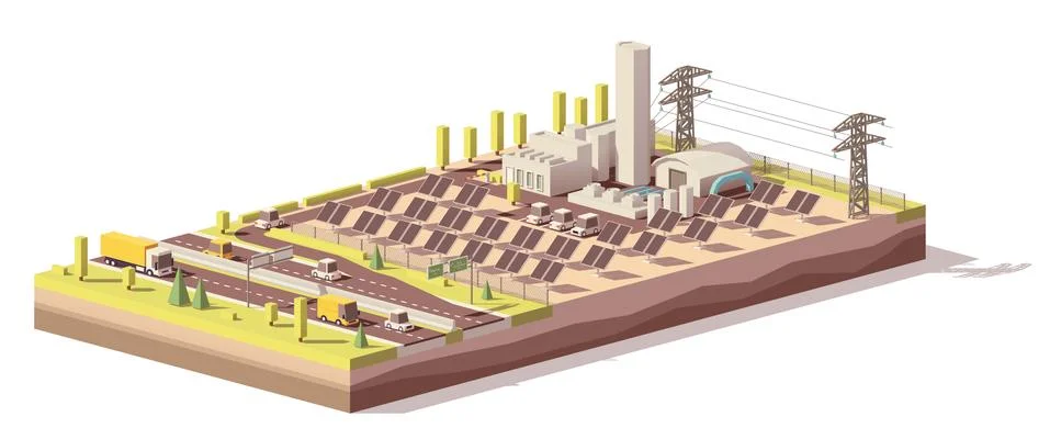 Vector low poly solar power plant infrastructure Stock Illustration