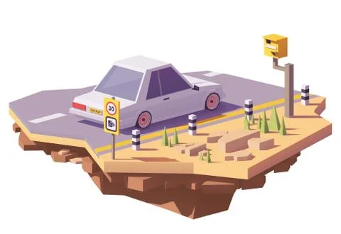 Vector low poly speed camera and a car Stock Illustration