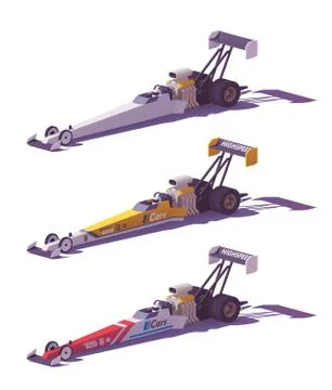 Vector low poly top fuel dragsters Stock Illustration