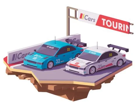 Vector low poly touring racing cars Stock Illustration