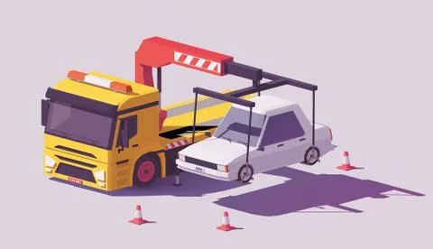 Vector low poly tow truck Stock Illustration