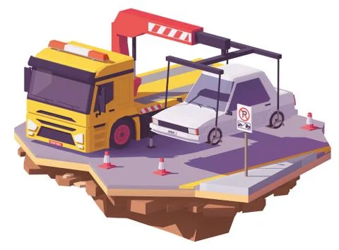 Vector low poly tow truck Stock Illustration