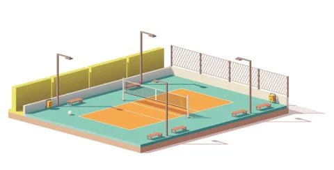 Vector low poly volleyball court Stock Illustration
