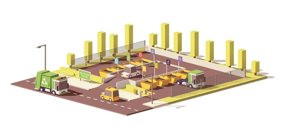 Vector low poly waste collection center Ilustración de archivo