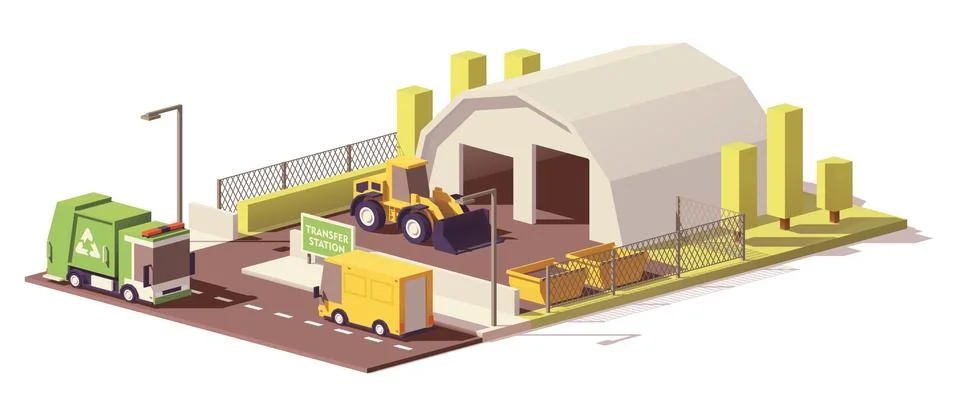 Vector low poly waste transfer station Stock Illustration