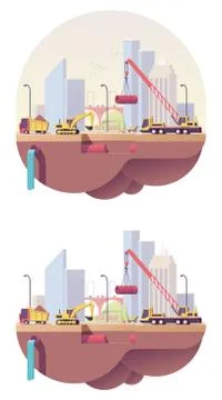 Vector low poly water main construction site Stock Illustration