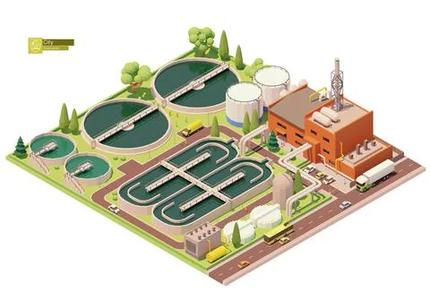 Vector low poly water treatment plant Stock Illustration