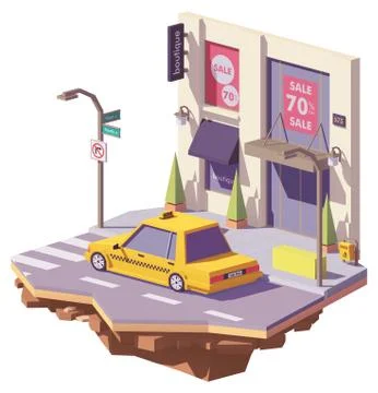 Vector low poly yellow taxi car Stock Illustration