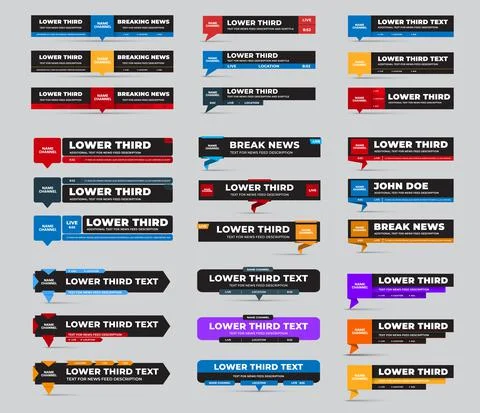 Vector lower third with news feed, dashboard with origami leg on black backgr Stock Illustration