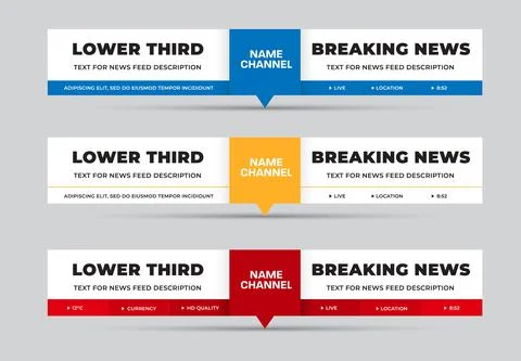 Vector lower third, rectangular white dashboard for text with red, blue, yell Stock Illustration