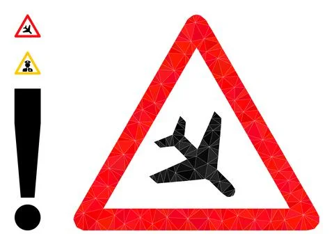 Vector Lowpoly Airplane Warning Icon with Bonus Icons Stock Illustration