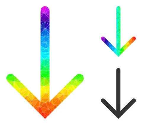 Vector Lowpoly Arrow Down Icon with Spectrum Gradient Stock Illustration