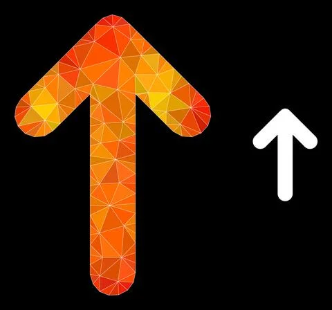 Vector Lowpoly Up Arrow Icon with Flame Gradient Stock Illustration