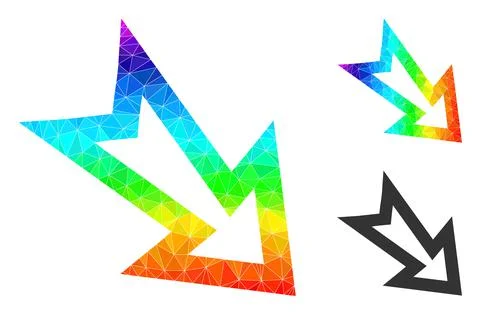 Vector Lowpoly Arrow Right Down Icon with Spectral Colored Gradient Stock Illustration