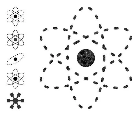 Vector Lowpoly Atom Model Icon and Other Icons Illustrazione stock