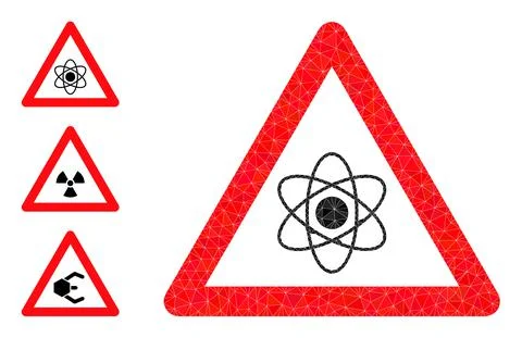 Vector Lowpoly Atom Warning Icon with Bonus Icons 스톡 일러스트