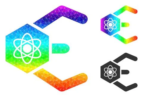 Vector Lowpoly Atomic Bot Icon with Rainbow Gradient Stock Illustration