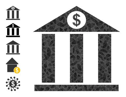 Vector Lowpoly Bank Building Icon and More Icons Ilustración de archivo