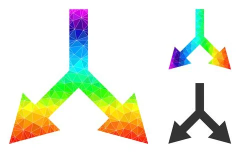 Vector Lowpoly Bifurcation Arrow Down Icon with Spectrum Gradient 스톡 일러스트