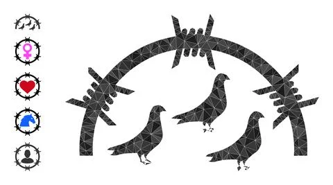 Vector Lowpoly Bird Prison Icon and Other Icons Stock Illustration