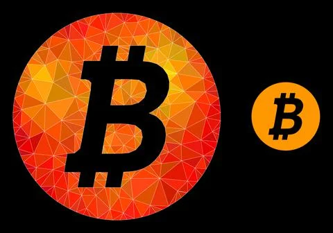Vector Lowpoly Bitcoin Coin Icon with Orange Colored Gradient Illustrazione stock