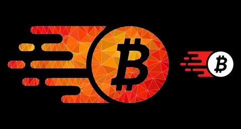 Vector Lowpoly Bitcoin Coin Icon with Flame Gradient Stock Illustration