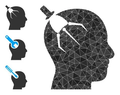 Vector Lowpoly Brain Intruder Icon with Similar Icons Illustrazione stock