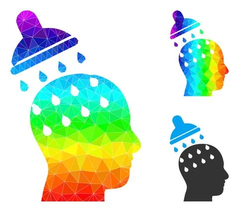 Vector Lowpoly Brain Washing Icon with Rainbow Gradient Stock Illustration