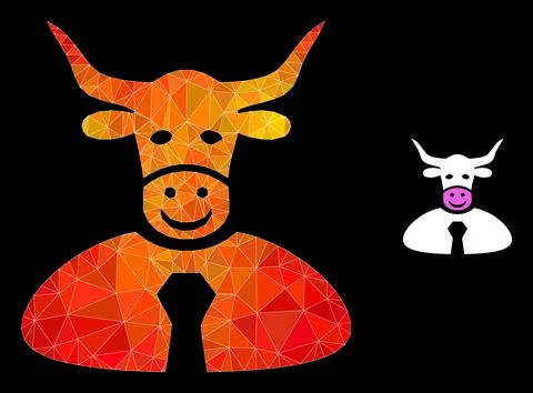 Vector Lowpoly Bull Boss Icon with Flame Gradient Illustrazione stock