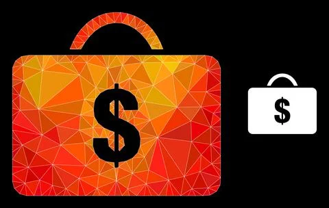 Vector Lowpoly Business Case Icon with Flame Gradient Stock Illustration