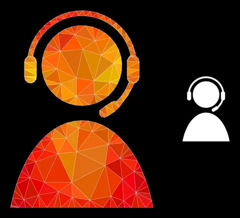Vector Lowpoly Call Center Operator Icon with Fire Gradient Stock Illustration